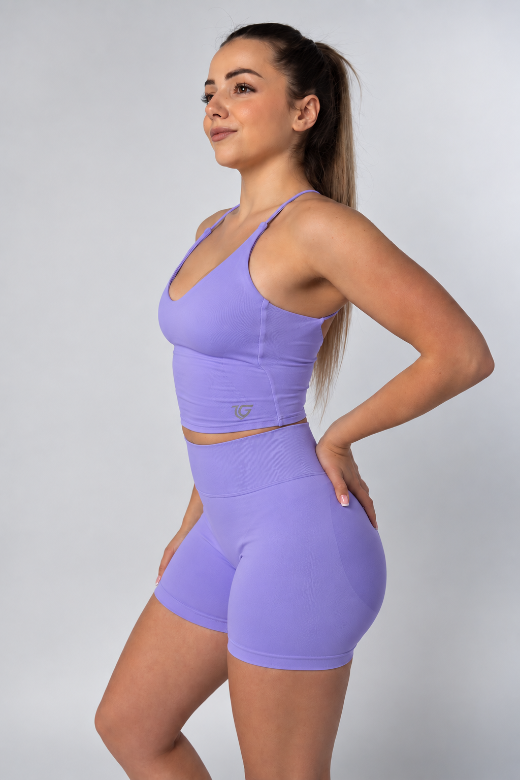 Sculpt Gym Shorts purple. side view
