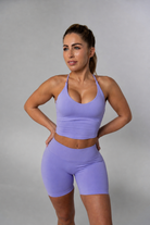 Halter Sports Bra purple. front view