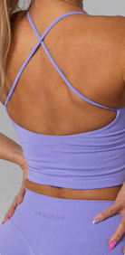 Halter Sports Bra purple.  back details